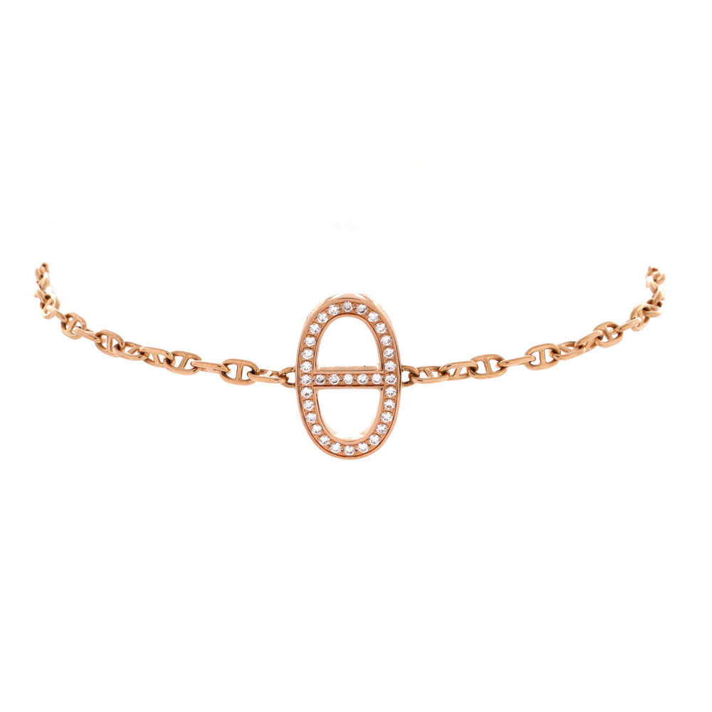 Hermes Chaine d'Ancre Contour Bracelet 18K Rose Gold with Diamonds